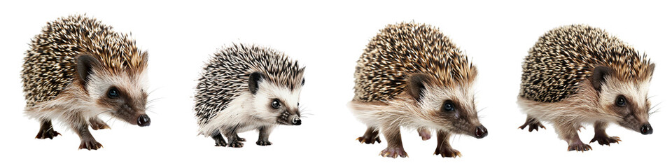 Fototapeta premium set of A hedgehog sniffing around on a transparent background