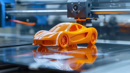 3d printing of the car. A small model of a racing car printed on a 3d printer