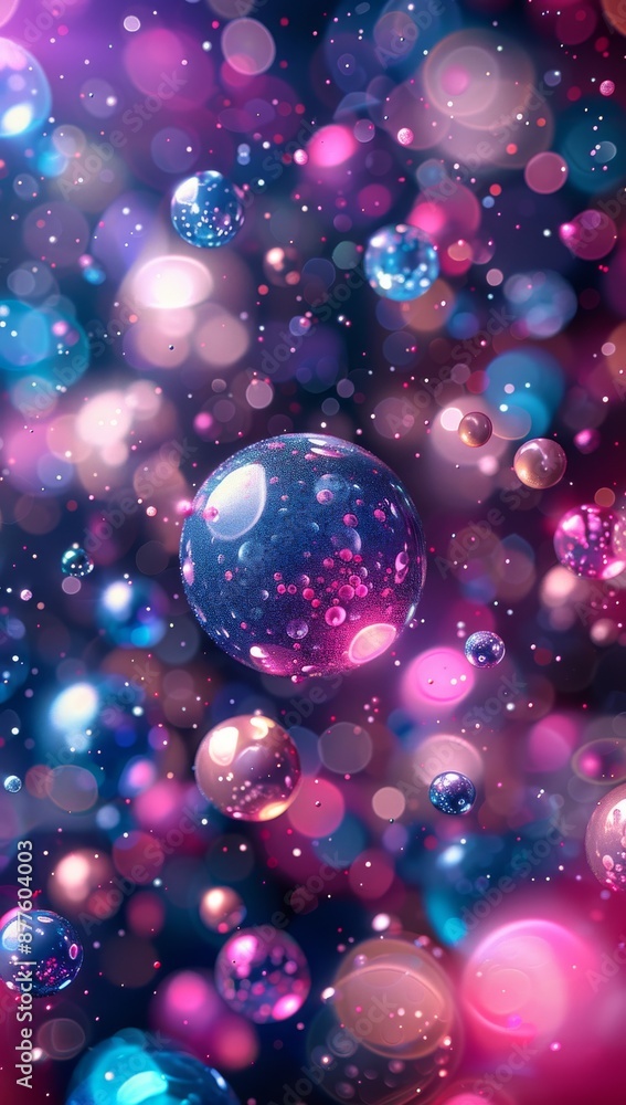 Poster abstract background with glowing multicolored bubbles in a vibrant and dynamic bokeh effect
