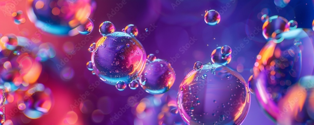 Poster vibrant colorful glossy bubbles abstract background with bokeh effect