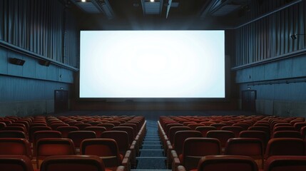 Screen is blank in vacant auditorium