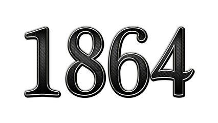 black metal 3d design of number 1864 on white background.