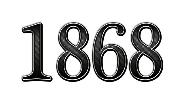 black metal 3d design of number 1868 on white background.
