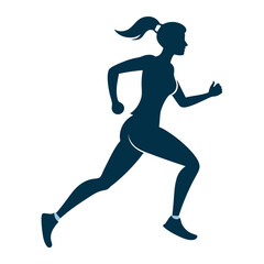 Silhouette of Runner Athlete Girl on White Background