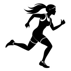 Silhouette of Runner Athlete Girl on White Background