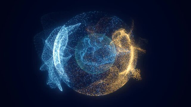 Abstract colored bright glowing background with a sphere core atom energy burning ball circle made of waves of energy rays and plasma with light video in high quality 4k, motion design