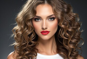Fototapeta premium Glamorous lady flaunts her colourful wig and flawless make-up, rocking a beautiful and healthy long hairstyle with a radiant smile