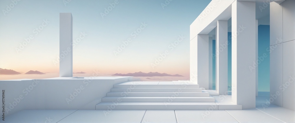 Poster modern and elegant business background with surreal mountain views and abstract geometric shapes