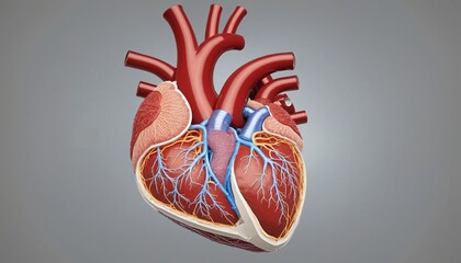 Naklejka premium Exploring the intricate anatomy and health implications of the human heart through a scientific, three-dimensional cross-section illustration