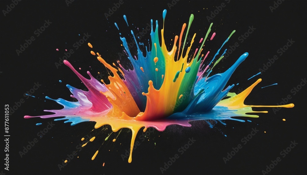 Poster Vibrant Rainbow Abstract Design Template with Colorful Paint Splashes and Wet Texture against a Black Background