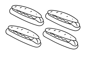 Baguette sandwiches line art dynamic design hand illustration