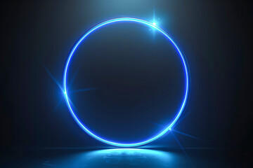 Modern Digital Interface Design Element on Black Background: Glowing Blue Circular Frame for Electronic Devices