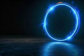 Modern Digital Interface Design Element: Glowing Blue Circular Frame on Black Background