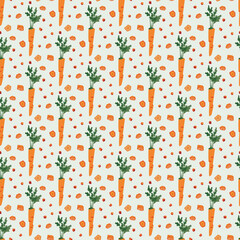 Seamless pattern with orange carrots. Recipes and cooking vegetables. Simplification of the form