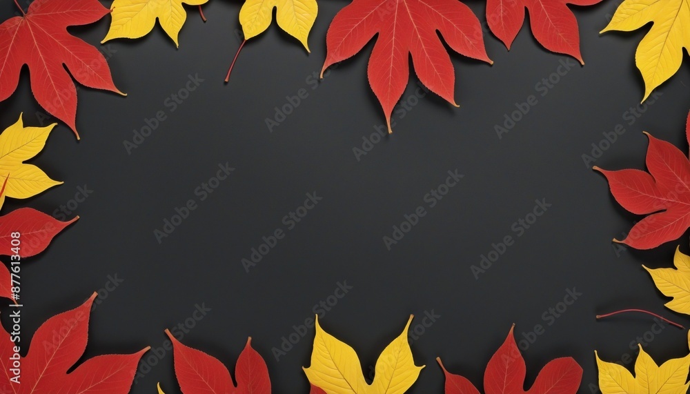 Poster computer-generated digital artwork of red autumn leaves against a black background symbolizing artif