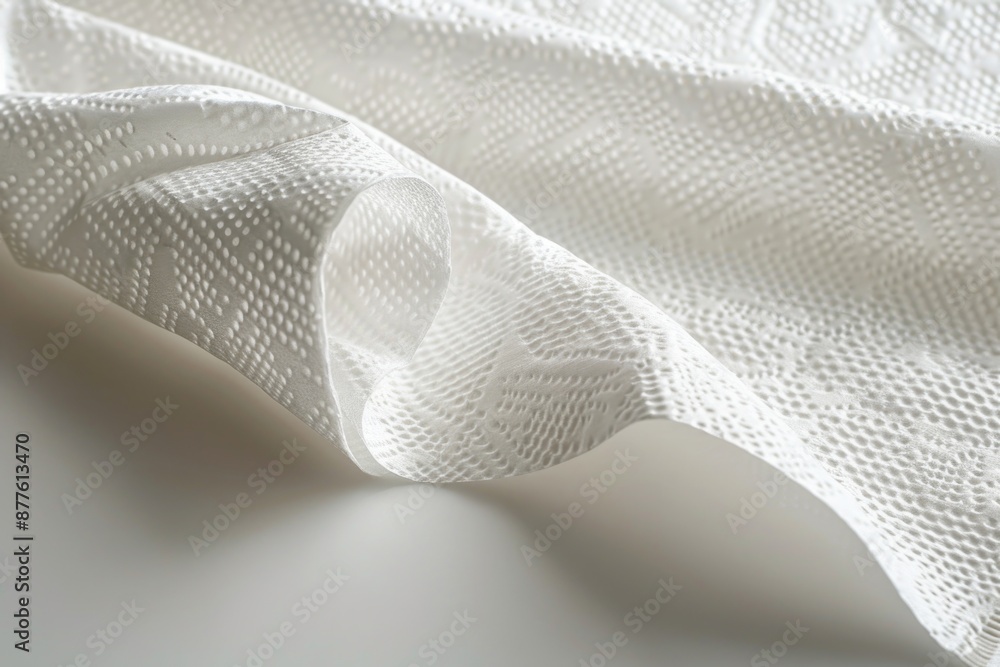 Poster close-up shot of a white sheet of fabric with texture and weave details visible