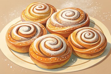 Fototapeta premium A delightful display of freshly baked cinnamon rolls