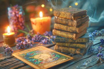 Swords of Clarity: A Realistic Tarot Ace on Wooden Table with Depth of Field