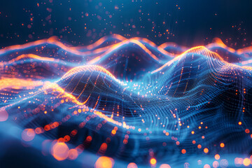 Dynamic Particle Wave Technology: Futuristic Hi-Tech Background Design with Flowing Dots and Data