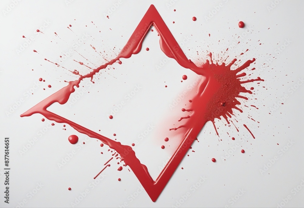Poster abstract graffiti in red spray paint on a white isolated background with a triangular frame