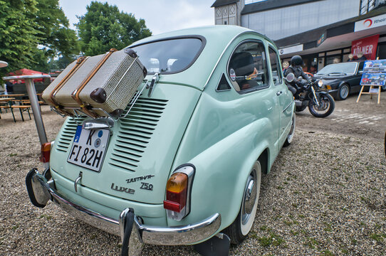 Cologne, Germany, June 2nd, 2024- Zastava 750, license replica of the Fiat 600, built in what was then Yugoslavia, now Serbia, built from 1956 to 1985, view from the back