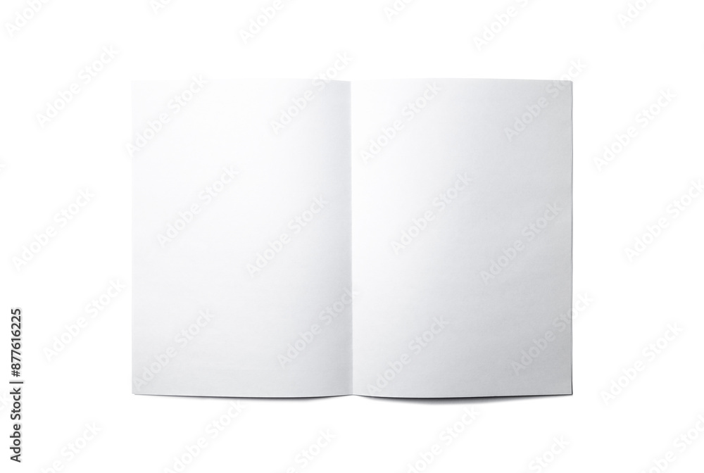 Wall mural mock up of a blank booklet with spread isolated on white. white sheet of paper with a vertical fold 