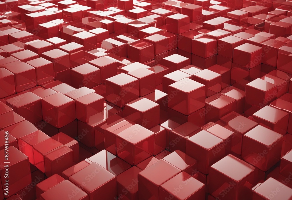 Aufkleber geometric red cube composition: abstract three-dimensional design illustration