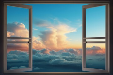 Stunning view of a vibrant sunset and cloudscape seen through an open window