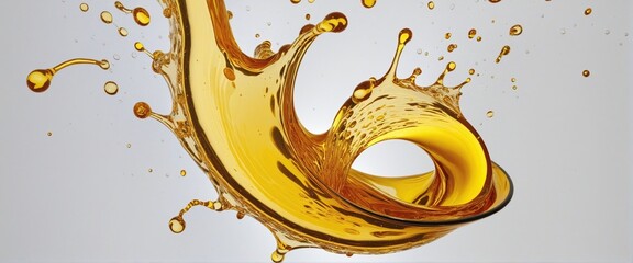 Isolated golden oil stream with a swirling path on a white background