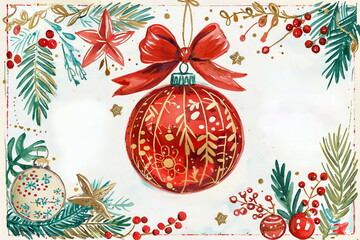 Greeting card with calligraphy lettering  Merry Christmas to you, festive design concept with space for text, in red and green colors, vintage style