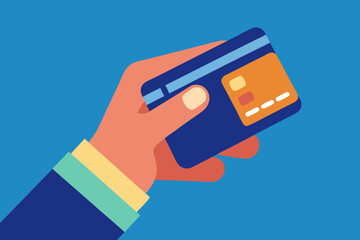  A hand holding a credit card, vector art illustration