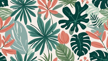 Hand-drawn foliage pattern with colorful botanical designs for seamless textile and wallpaper decoration