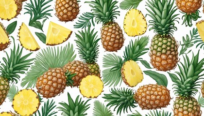 Fototapeta premium Tropical Pineapple Collection , Fresh and Juicy Pineapples sliced and isolated on a white background