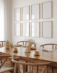 Mock up poster frame in kitchen interior, Farmhouse style, 3d render