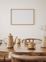 Mock up poster frame in kitchen interior, Farmhouse style, 3d render