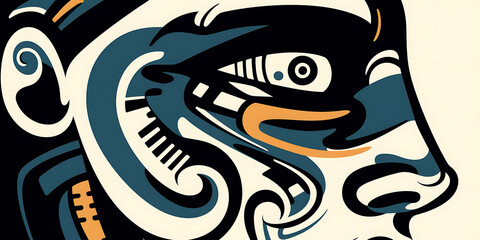 Abstract eye, nose, and ear in black, teal, and orange, a bold graphic design for modern branding. 
