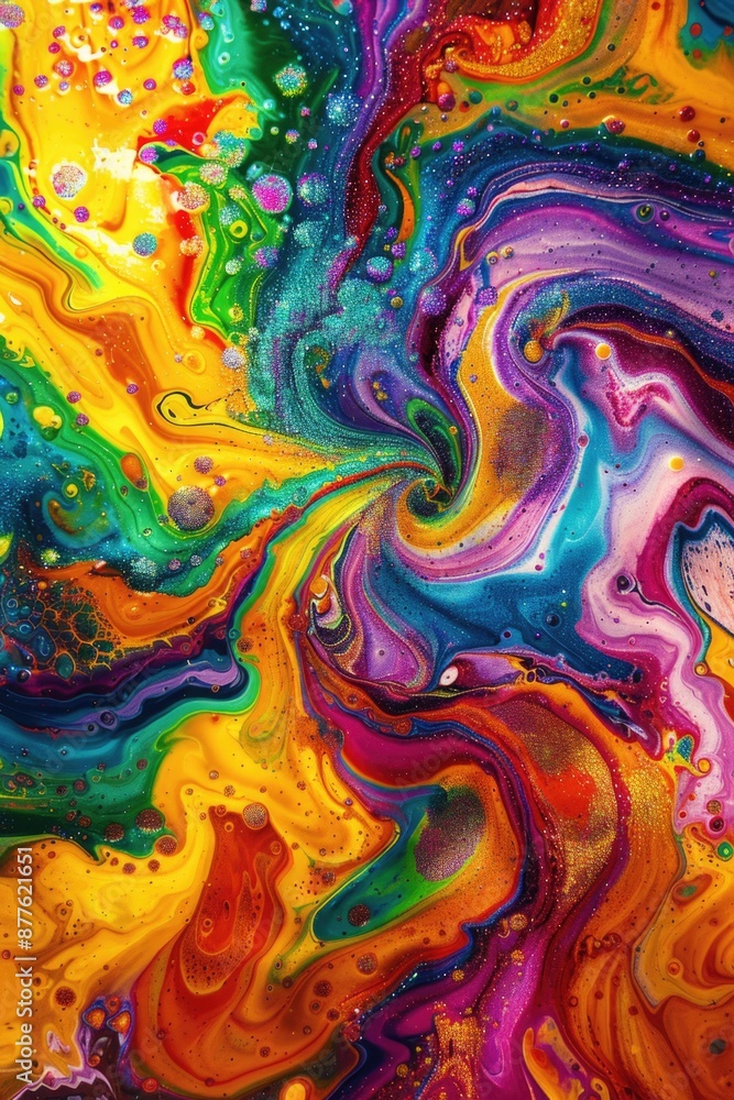 Poster a vibrant and dynamic abstract art piece featuring a swirling pattern of colors