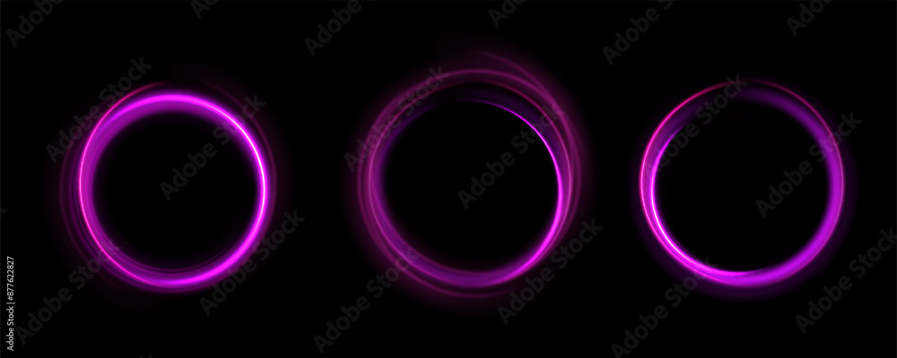 Poster Set of speed lines in circle shape of neon colors for your design. Curve light effect of blue line. Luminous blue circle.