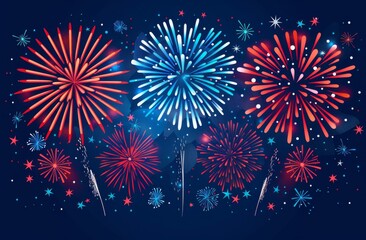 Naklejka premium Festive fireworks display with red, and blue colors for celebration