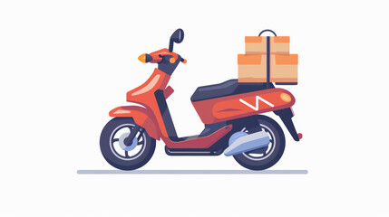 Fototapeta premium Flat vector illustration of a motorbike used for cargo transportation and express delivery services, set against a white background.