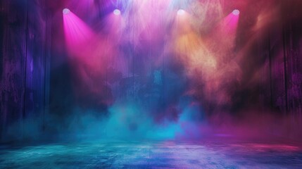 A stage filled with various lights, perfect for representing a concert, theater or event scene