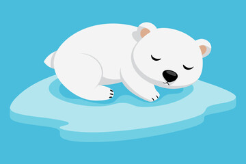  A cute little polar bear cub sleeps on an ice floe in the ocean, vector illustration