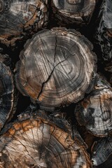 Fototapeta premium A close-up shot of a stack of logs, possibly for firewood or construction