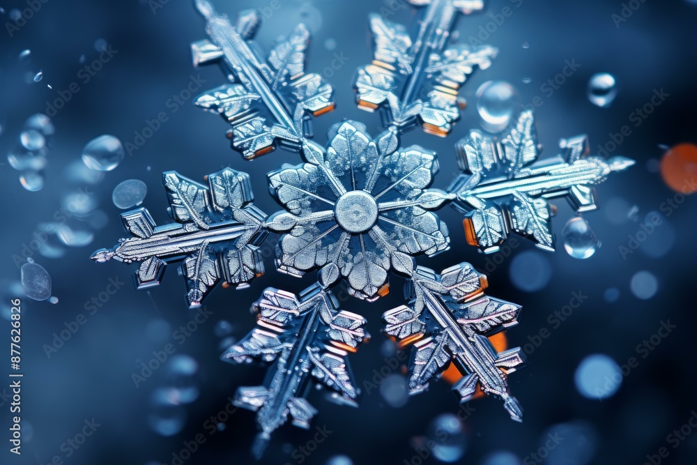 Poster mesmerizing close-up macro of an exquisite snowflake crystal with intricate details and beautiful ge