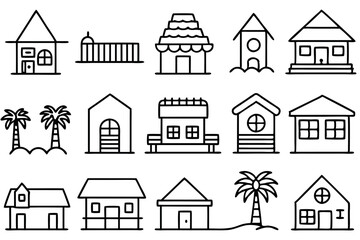 Beach house line art vibrant design hand drawing