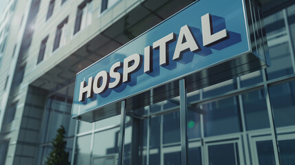 Modern Hospital Building with Signage, Healthcare Facility