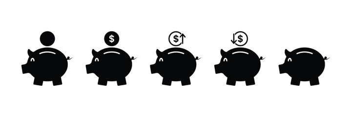 Set of money saving icon collection. Piggy bank saving money symbol. Vector Illustration.