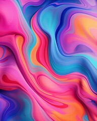 Obraz premium A vibrant, fluid abstract artwork featuring swirling waves of pink, blue, orange, and purple hues