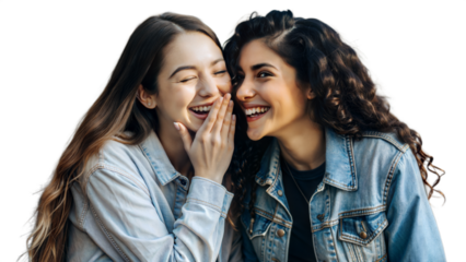 Two Young Women Whispering and Laughing Together