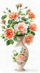 Obraz premium Vase with flowers: Rose, white background.